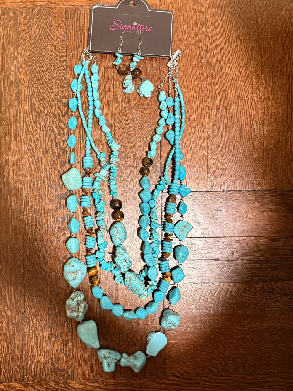 Turquoise Multi-Strand Beaded Necklace and Earring Set